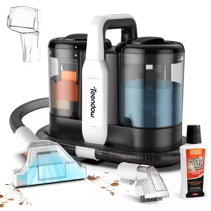 Teendow C5 - Aspiradora - Aspiradora en seco/húmedo - Diseño inalámbrico - Potente succión de 11 kPa - Bajo nivel de ruido (≤80 dB) - Capacidad del tanque de agua de 1500 ml - Ideal para tapicería, alfombras y pelo de mascotas - 1