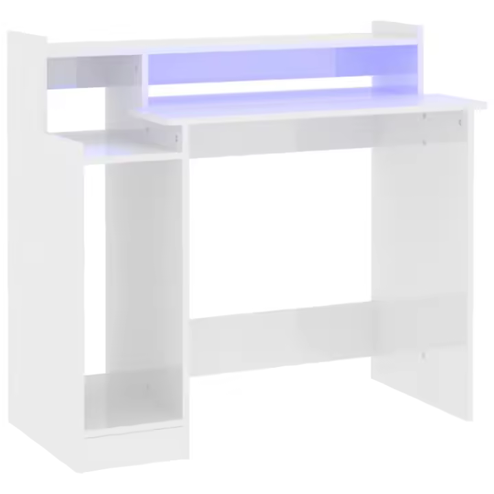 vidaXL Escritorio LED madera contrachapada blanco brillo 97x45x90 cm - 1