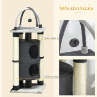 PawHut Árbol para Gatos Altura 114 cm Barril Rascador para Gatos de 2 Niveles con Plataforma Postes de Yute y Bola Colgante 39x39x114 cm Gris - details 4