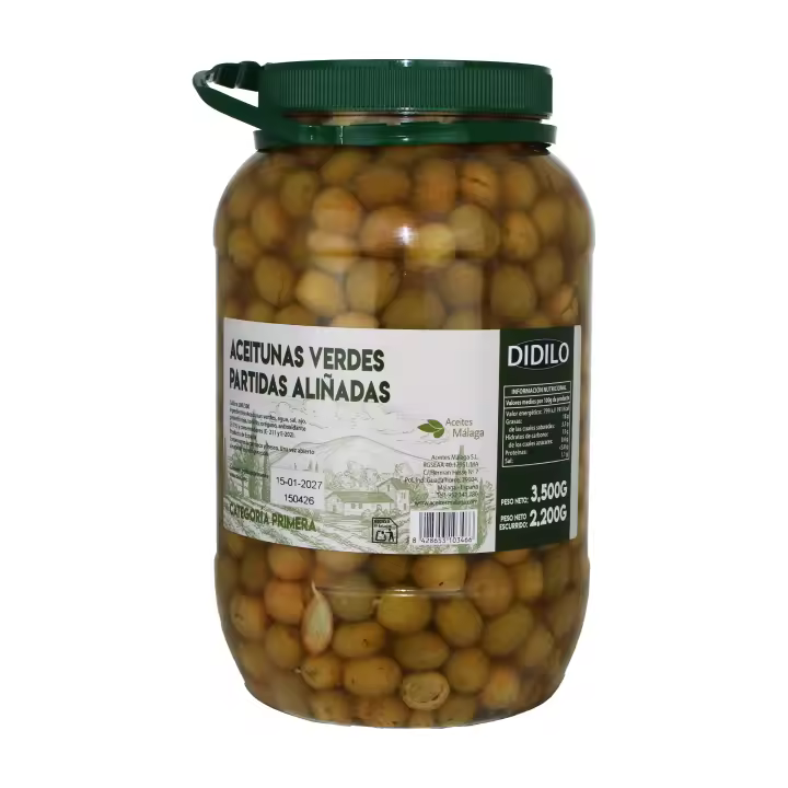 DIDILO ACEITUNAS VERDES PARTIDAS PRIMERA BOTE PET 3KG (2.2 KG ESC) - 1