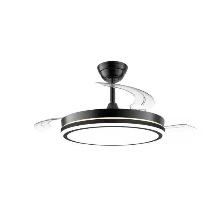 Ventilador de techo con luz led 60W modelo GLACIAR NIGHT con aspas retráctiles negro. Motor DC silencioso y CCT. Control remoto por mando o WIFI con APP. Luz regulable en color e intensidad. Memoria, modo brisa, modo noche y función invierno/verano - 1