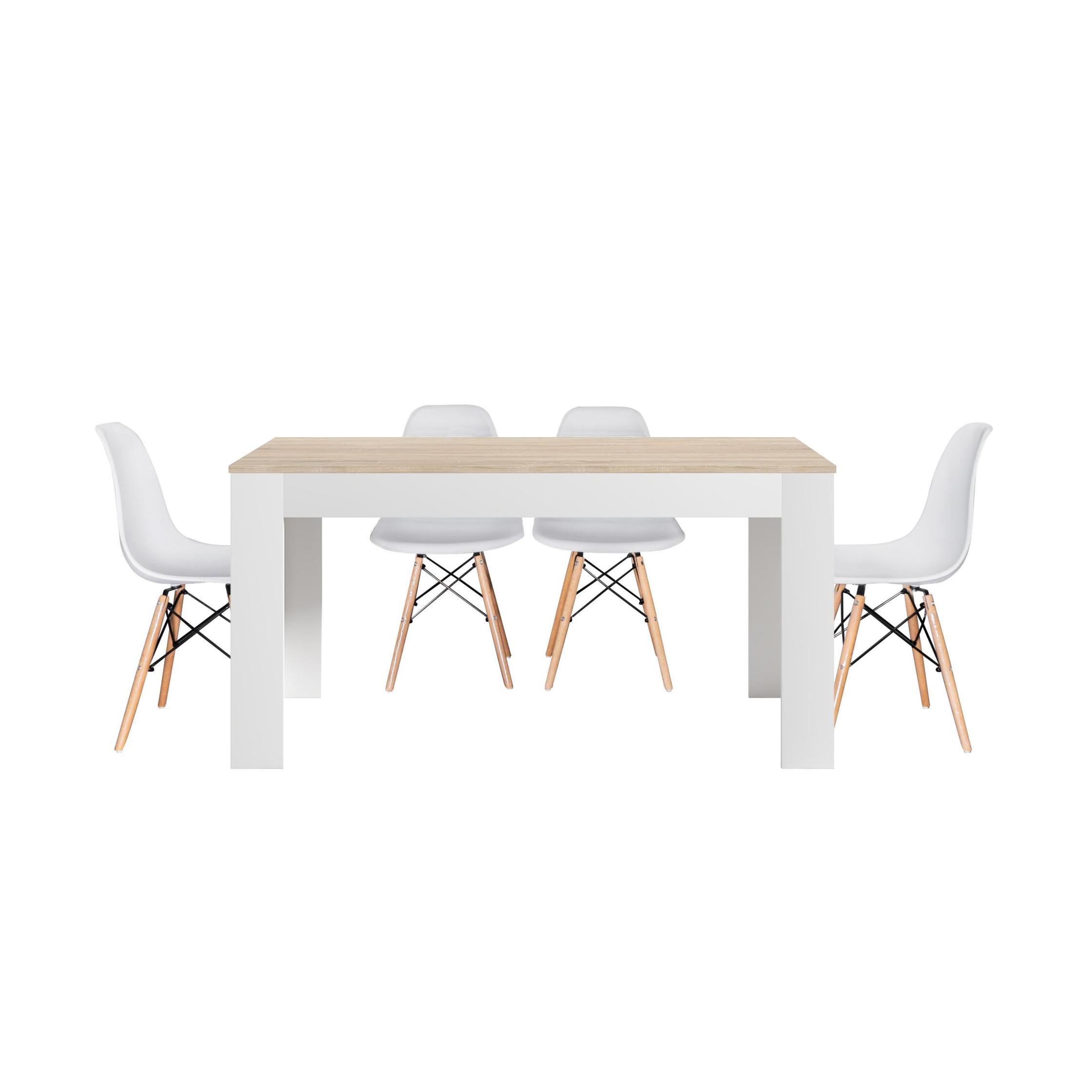 Mesa de Comedor o Cocina Blanco/Cambria + 4 Sillas Estilo Nordico Blanco