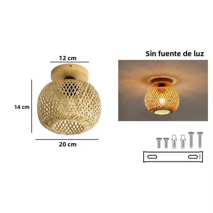 Lámpara De Techo Tejida De Bambú Retro Para Restaurante Y Sala De Estar Iluminación LED Ajustable Decorativa Fijación En Techo E27 - 1