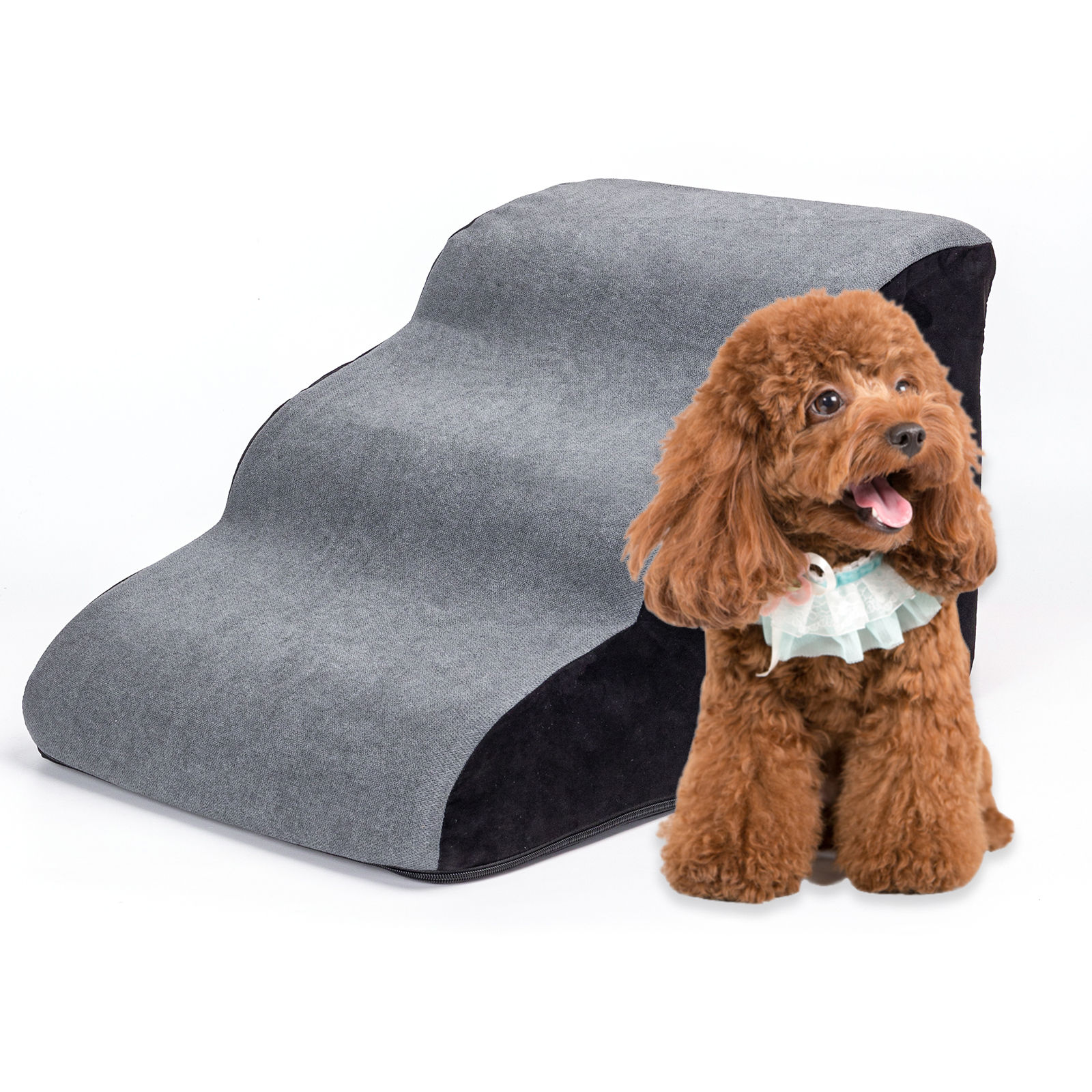 Nobleza Escalera para Perro, Rampa para Mascotas de Espuma de Alta Densidad, Escalera perro Cama de 3 Escalones para Camas altas, Adecuado para Gatos Perros Pequeños y Medianos, Cachorros Perro Viejo