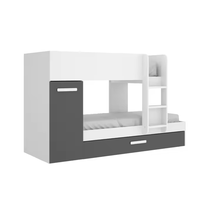 Dekit Cama Tren 3 Camas TOM con Armario y Arrastre 150x244x112 Blanco Grafito - 1