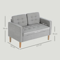HOMCOM Sofá 2 Plazas, Sofá con Espacio de Almacenamiento, Patas de Madera, Sofá Tapizado Acolchado, Sofá Doble con Aspecto de Terciopelo para Salón, Dormitorio, 117x 62 x 78 cm, Gris Claro - details 2