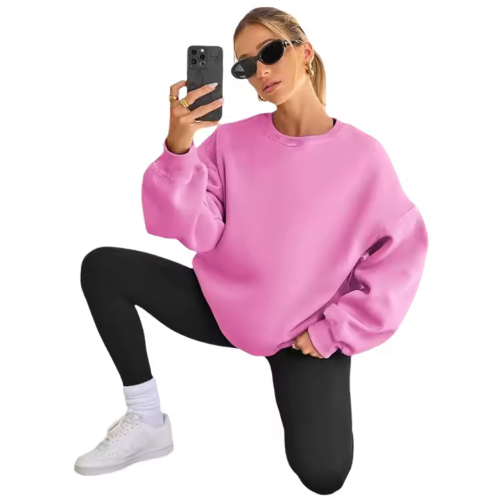 ZLY Sudadera De Color Sólido De Talla Grande Sudadera De Manga Larga Casual Cuello Redondo Sin Capucha Para Mujeres Ropa De Talla Grande - 1