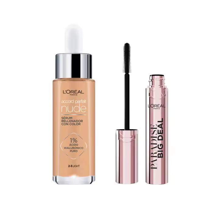 L'Oréal Paris | Sérum con Color Accord Parfait tono 2-3 claro + Paradise Big Deal Máscara de Pestañas Volumen y longitud - 1