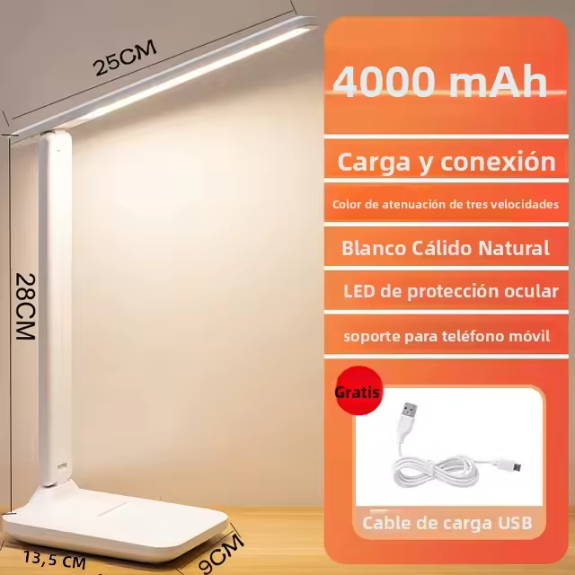 Lámpara De Mesa Plegable Recargable 4000mAh Protección Ocular LED Táctil USB Para Lectura Y Dormitorio Iluminación Ajustable - 1