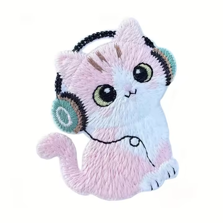 Parches Bordados De Gatos Cartoon Divertidos Con Auriculares 4 Unidades Decoración De Ropa Aplicaciones De Bordado Tamaño 6x4.5cm - 1