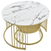 Set de 2 Mesas de Centro Nido Redondas, 80/60 cm, Tablero Blanco Efecto Mármol, Estructura Metálica Dorada, Mesas Auxiliares Modernas para Salón - details 1