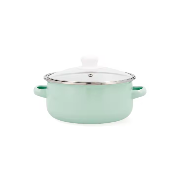 Cacerola acero esmaltado verde y blanca con tapa Cocco Quid - Tamaños de 18 a 26 cm capacidad hasta 5L - Apta para inducción y cualquier tipo de fuego - Apta lavavajillas - Asas de baquelita - 1