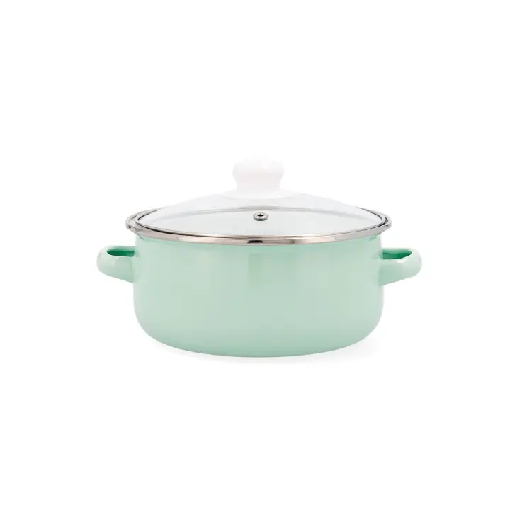 Cacerola acero esmaltado verde y blanca con tapa Cocco Quid - Tamaños de 18 a 26 cm capacidad hasta 5L - Apta para inducción y cualquier tipo de fuego - Apta lavavajillas - Asas de baquelita - 1
