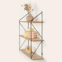 Max Home - Estantería de pared, rectangular, 50x12x49 cm, peso máximo 6 kg, 3 baldas, para colgar, estructura metálica negra, efecto madera natural, para salón, recibidor, baño, dormitorio - details 5