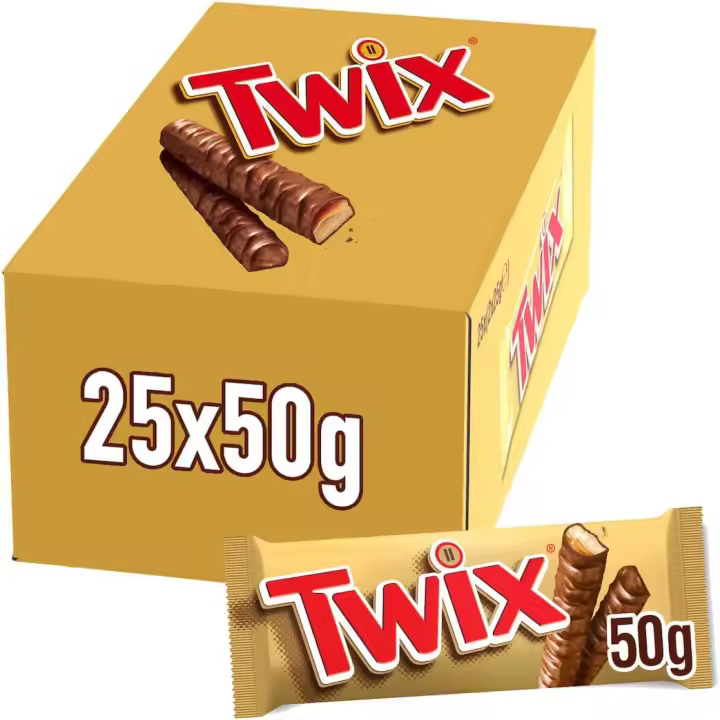 Twix Barrita de Galleta y caramelo recubierta de Chocolate con Leche 50 gramos - Estuche de 25 unidades - 1