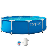 INTEX - Piscina desmontable redonda, Metal Frame, estructura tubos acero, lona tricapa PVC- Poliéster, interior efecto gresite, conexiones de Ø32 mm, a partir de 6 años, piscinas circulares, piscina jardín - details 6