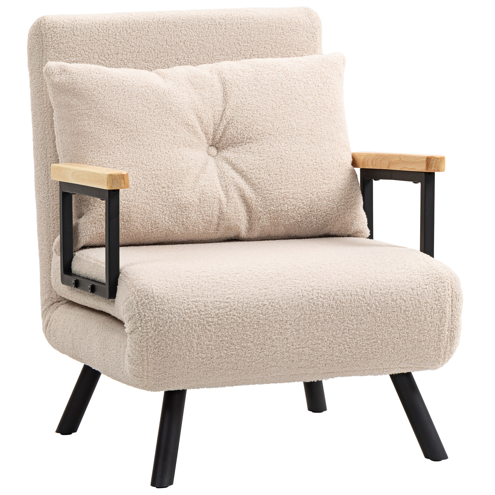 HOMCOM Sofá Cama de 1 Plaza Sofá Cama Plegable Tapizado en Terciopelo con Respaldo Ajustable de 5 Niveles y Almohada Acolchada para Oficina Dormitorio Salón 63x73x81 cm