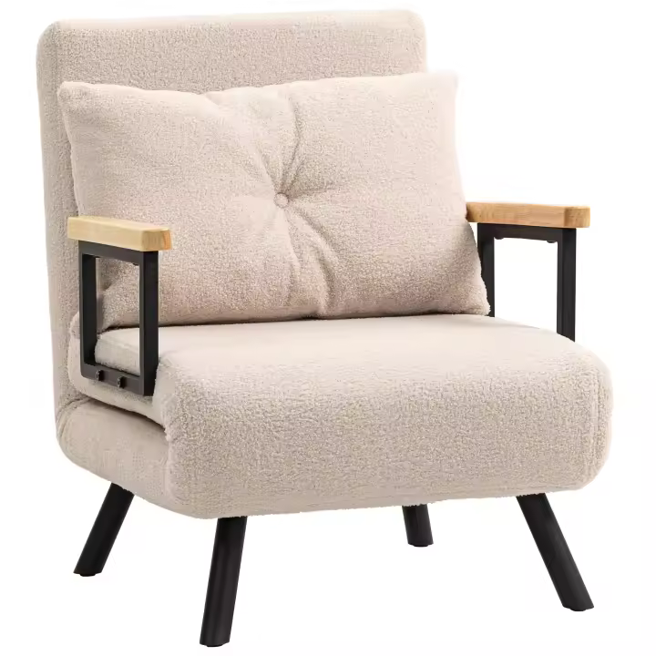HOMCOM Sofá Cama de 1 Plaza Sofá Cama Plegable Tapizado en Terciopelo con Respaldo Ajustable de 5 Niveles y Almohada Acolchada para Oficina Dormitorio Salón 63x73x81 cm - 1
