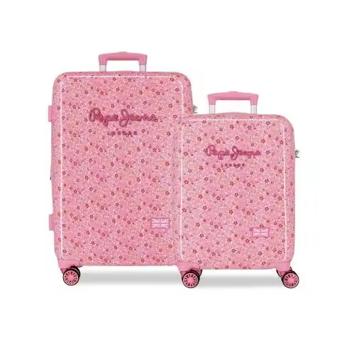Juego de 2 Maletas Rígidas: Cabina + Mediana ( Expandible ) 4 Ruedas Dobles - ABS - Pepe Jeans Alenka - 6711923 Rosa - Candado Combinación TSA - 55 x 38 x 20 Cm/68 x 48 x 26/31 Cm - Nueva Colección SS26 - - 1