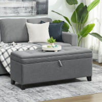 HOMCOM Puff Almacenaje Banco Almacenaje 112L Tapizado en Lino con 2 Bisagras de Seguridad Tapa Abatible y Asiento con Capitoné para Dormitorio Salón Entrada Carga 120 kg 120x40x48 cm Gris Oscuro - details 1