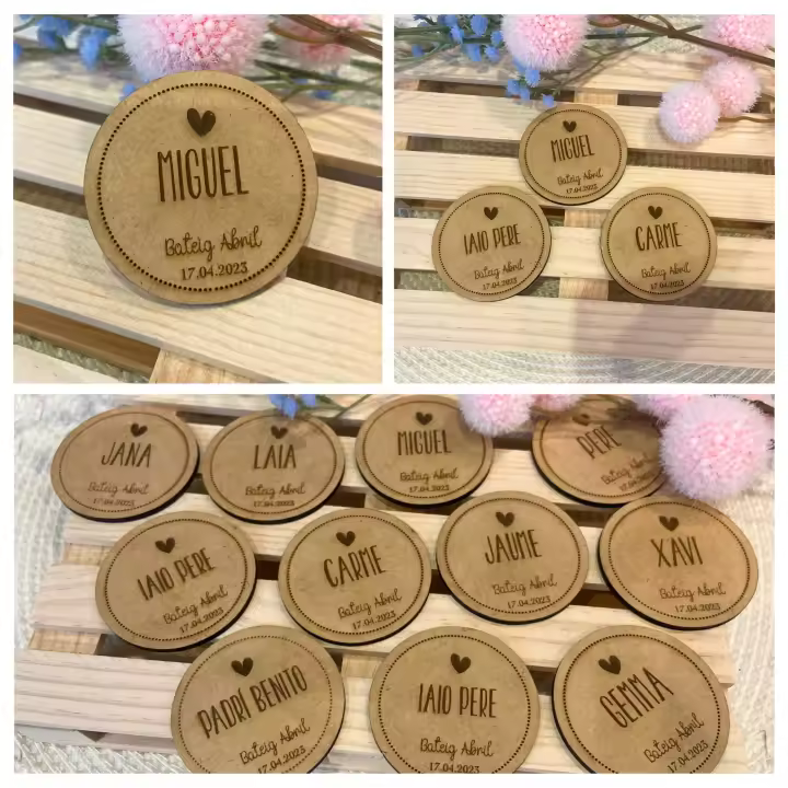Maracasitios personalizados en madera para fiestas, boda, comunión, bautizo, aniversario.Lote 10 unidades. - 1