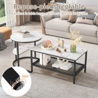 Set de Mesas de Centro Modernas Negras con Estante, Tablero Efecto Mármol Blanco, Diseño Nido 70/45 cm, Estructura Metálica con Rejilla para Salón - details 3