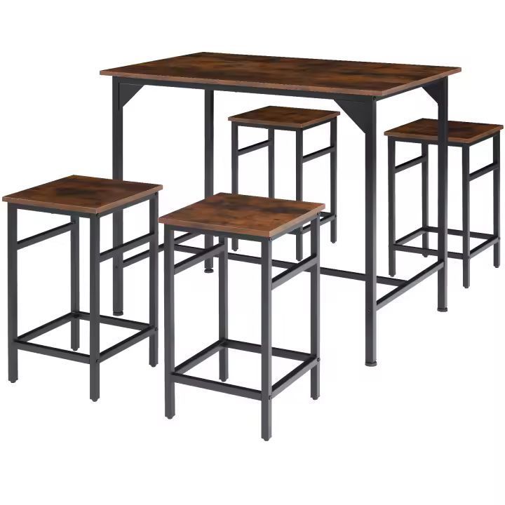 TECTAKE - Mesa Alta de Bar con 4 Taburetes, Mueble de Cocina Estilo Industrial, Diseño Comedor y Mesa Cocina, Muebles de Salón, Taburete - 100 x 124 x 88,5 cm - 1