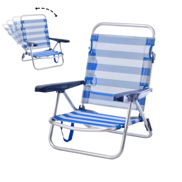 Silla Playa Plegable Convertibles en Cama de Aluminio y Textileno 53x20x78cm con pieza tope antivuelco - 1