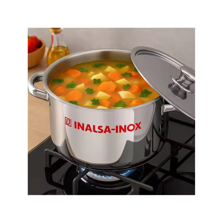 Olla grande de acero inoxidable INALSA-INOX de 24/30 cm con tapa y asas reforzadas|Fondo térmico grueso multicapa|Apta para inducción, gas, vitrocerámica y cocina eléctrica|Ideal para preparar sopas, caldos, pastas, guisos y comidas familiares|Capacidad a - 1
