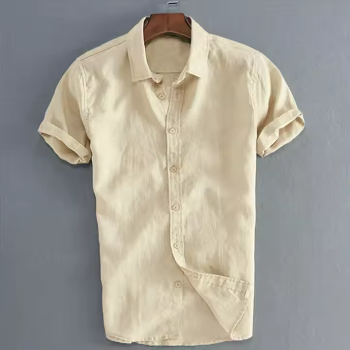 Camisa Casual Para Hombre Manga Corta Botones Vintage De Color Sólido Para Calle Y Vacaciones Tallas M-3XL Algodón Y Poliéster - 1