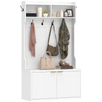 HOMCOM Perchero Zapatero, Perchero Recibidor con 2 Puertas, Estantes Abiertos, 6 Ganchos, para Pasillo, Dormitorio, Salón, Estilo Moderno, 100x38x172 cm - details 0