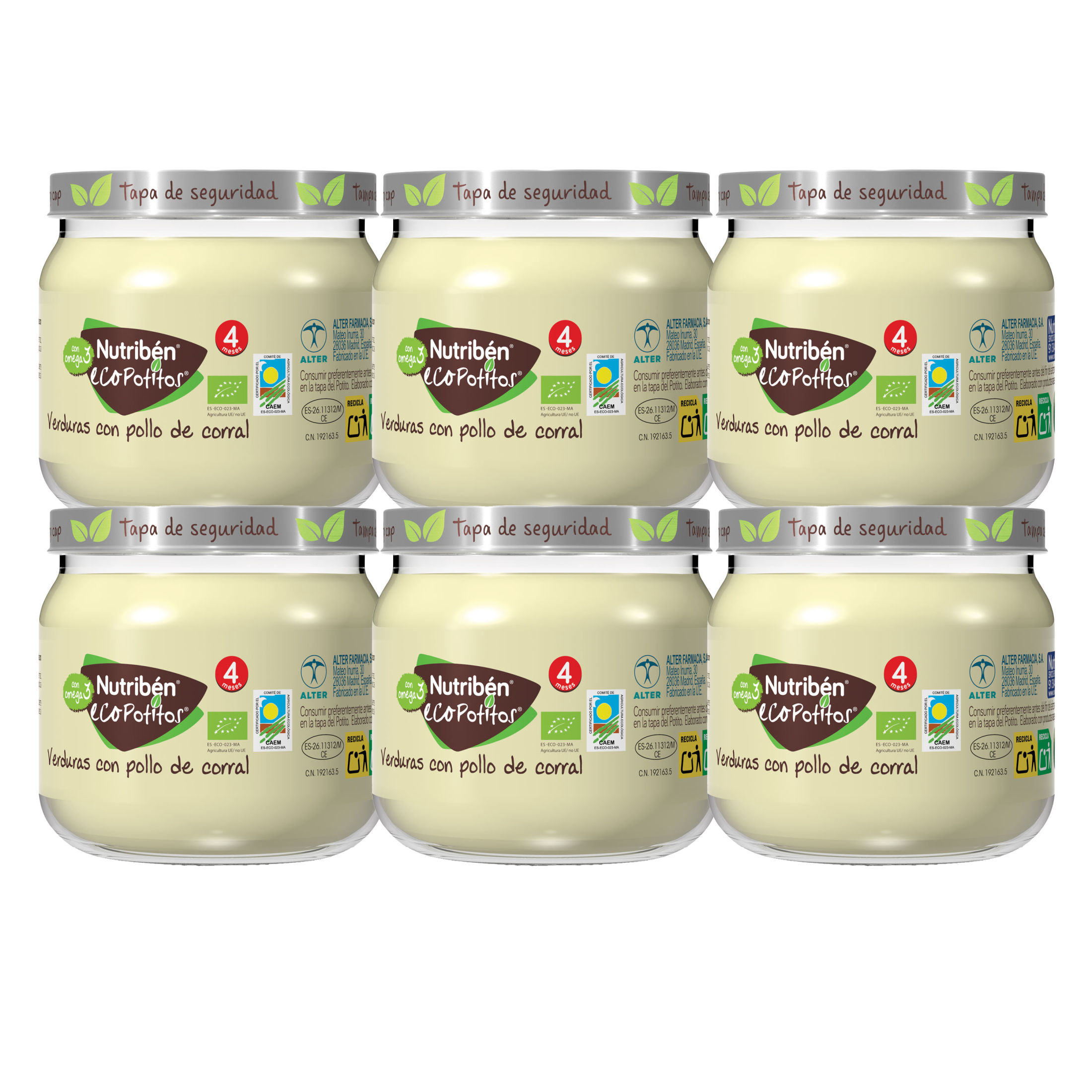 Eco Potitos Nutriben - Tarritos de Iniciacion Comida Bebé de Carne A Partir de 4 Meses | Verduras con Pollo de Corral - Sin Almidones Sin Gluten Sin Aceite de Palma | Procedentes de Agricultura Ecológica, 100% AOVE - No Contiene Leche ni Huevo | Pack de 6