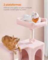 Árbol para Gatos, Altura 143 cm, Torre de Gatos, con 4 Postes Rascadores, 2 Plataformas, 1 Cueva, 1 Hamaca, 2 Pompones, Tela de Felpa, Multinivel, Rosa - details 1