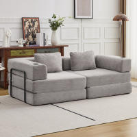 Sofá plegable convertible en sofá cama, modular de 2 plazas con funda de bombazine, sin montaje, colchón tipo tatami, ahorra espacio, ideal para salón, dormitorio, apartamento pequeño - details 0