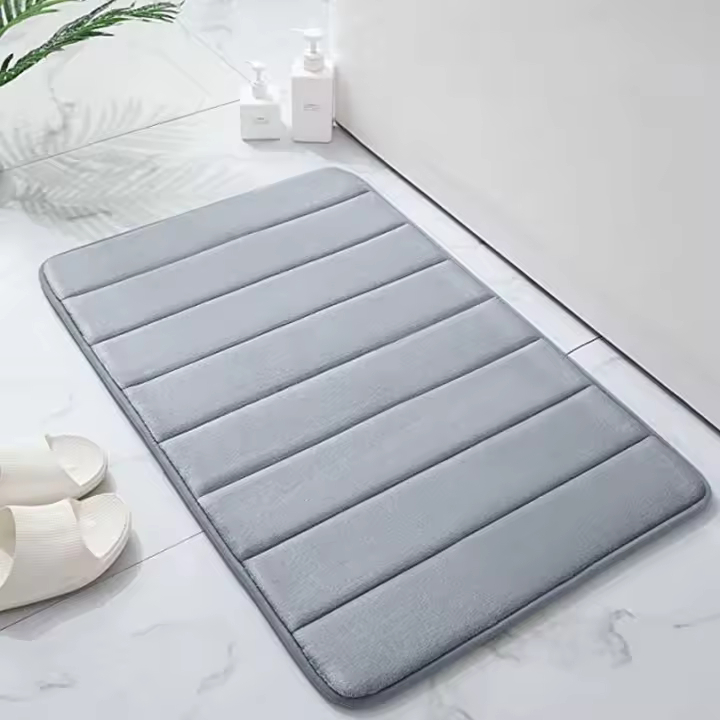 Alfombra De Piso De Espuma De Memoria Con Estampado Rayado Y Sólido Antideslizante Y Absorbente Para Baño Y Toilette - 1