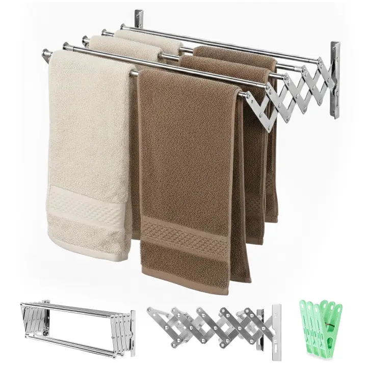 RELAXTY Tendedero de Pared Plegable - Diferentes longitudes | Extensible para Interior y Exterior con 5 Barras de Secado y Pinzas Incluidas - 1