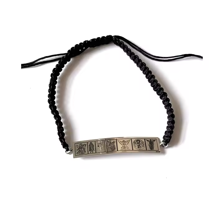 pulsera macramé negro con los 7 arcángeles en plata de ley-40ycuatrojoyería - 1