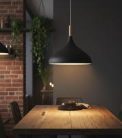 BEL AIR HOME - Lámpara colgante BAVIERA de metal y madera, altura ajustable para salón, comedor o rincón de lectura, diámetro 30 cm, compatible con bombilla E27 (no incluida) - details 0