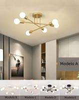Lámpara De Techo Vintage Pendente Con Base E27 De 6 Cabezas En Negro/Blanco/Oro Para Sala De Estar Moderna Y Sencilla LED - details 0
