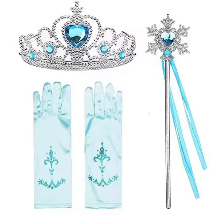 Juego De Accesorios De Cosplay De Elsa Princesa Con Guantes Varita Corona Joyería Peluca Rizada Para Niñas Disfraz De Reina De Hielo - 1