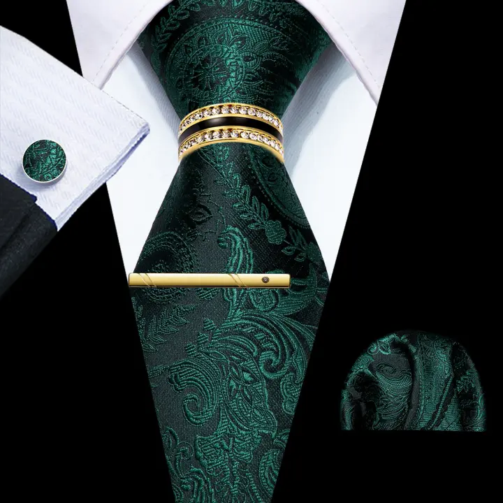 Set De Corbata Y Cufflink Para Hombre En Floral Jacquard Teal Verde Violeta Morado Clásico Moda Para Bodas Eventos Fiesta - 1