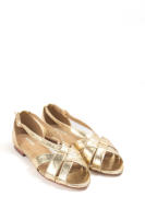 Sandalias doradas planas con tiras cruzadas y acabado metalizado, Zapatos para vestir estilo elegante con hebilla Corina Paloma Wang - details 3