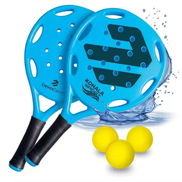 Set de Palas de Playa DEVESSPORT – 2 Raquetas de Alta Resistencia con Diseño Aerodinámico, 3 Pelotas de Caucho y Bolsa de Transporte de Rejilla – Kit de Juego para Playa, Piscina y Jardín - 1