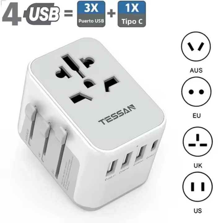 TESSAN Adaptador De Viaje Universal Con USB Y Tipo C Cargador De Pared Todoterreno Para Viaje En EU UK AUS Adaptador De Enchufe Estándar Con Protección Contra Sobrecargas - 1
