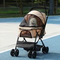 PawHut Carrito para Perros Plegable Cochecito para Perros Pequeños Cochecito para Mascotas con Mango Reversible Ventana de Malla Cesta y Cuerda de Seguridad Carga 10 kg 76,5x52x95 cm Marrón - details 1