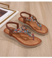 CA Sandalias de tacón de cuña huecas de gran tamaño 2025 con diamantes de imitación, zapatos bohemios cómodos para mujer, verano 363- - details 34