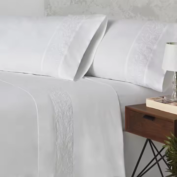 Juego de Sábanas Bordadas 100% Algodón Percal 200 Hilos | Tacto Suave Premium | 7 Medidas | Blanco | BURRITO BLANCO - 1