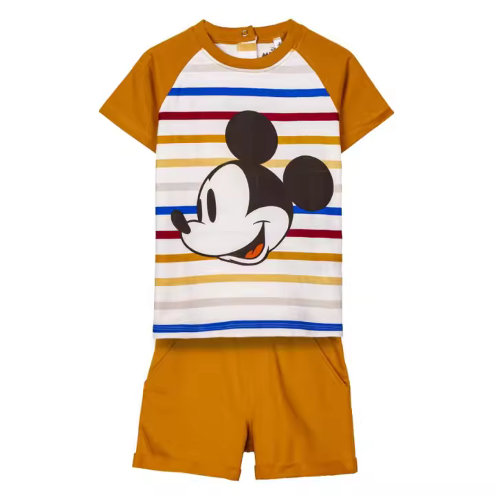Pijama Manga Corta Mickey Mouse Naranja a Rayas Niño 77918 - 1