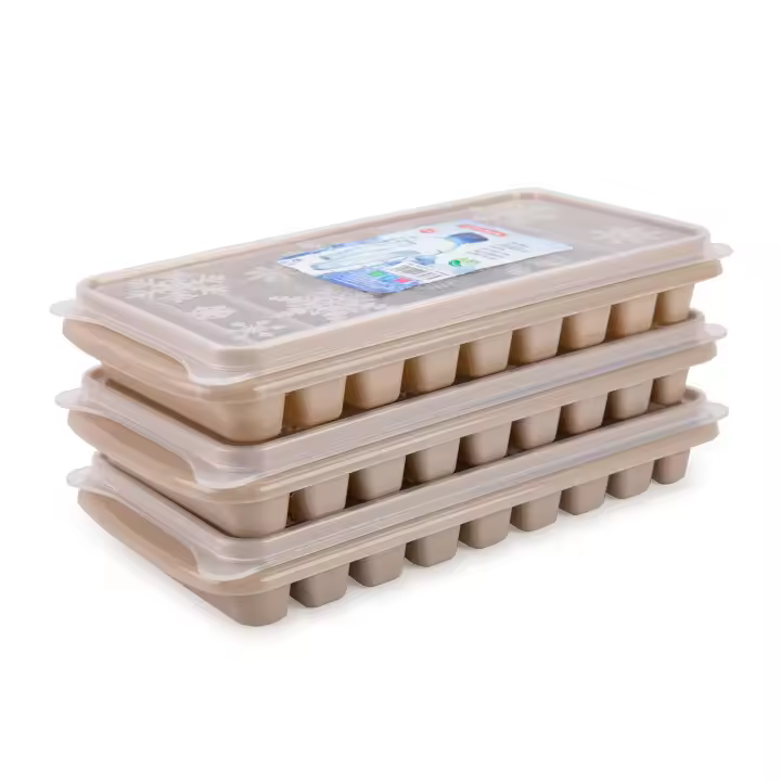 Plastic Forte Norway - Lote de 3 Bandejas Cubiteras en Formato Stick con Tapa. Marrón - 1