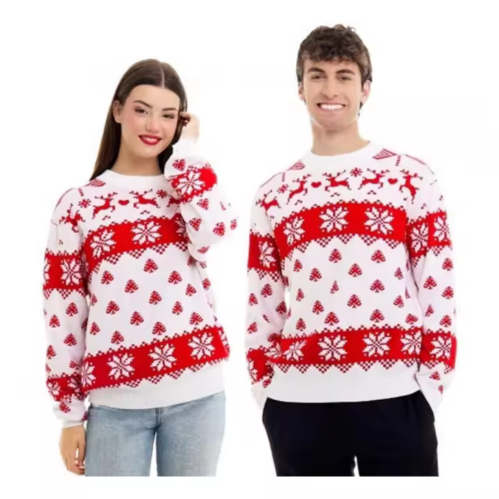 Partilandia Jersey de Navidad Woods Greca Copos rojo y blanco para adulto - 1